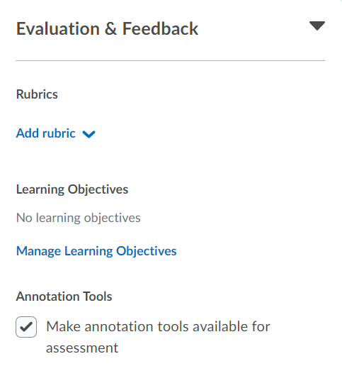 Afbeelding 5: bij Evaluation & Feedback kan onder andere een beoordelingsrubriek worden toegevoegd.