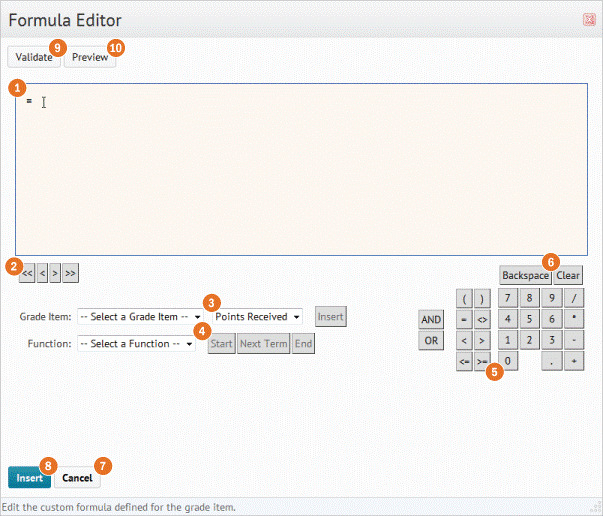 Afbeelding 1: het scherm van de formule editor wordt hieronder verder uitgelegd.